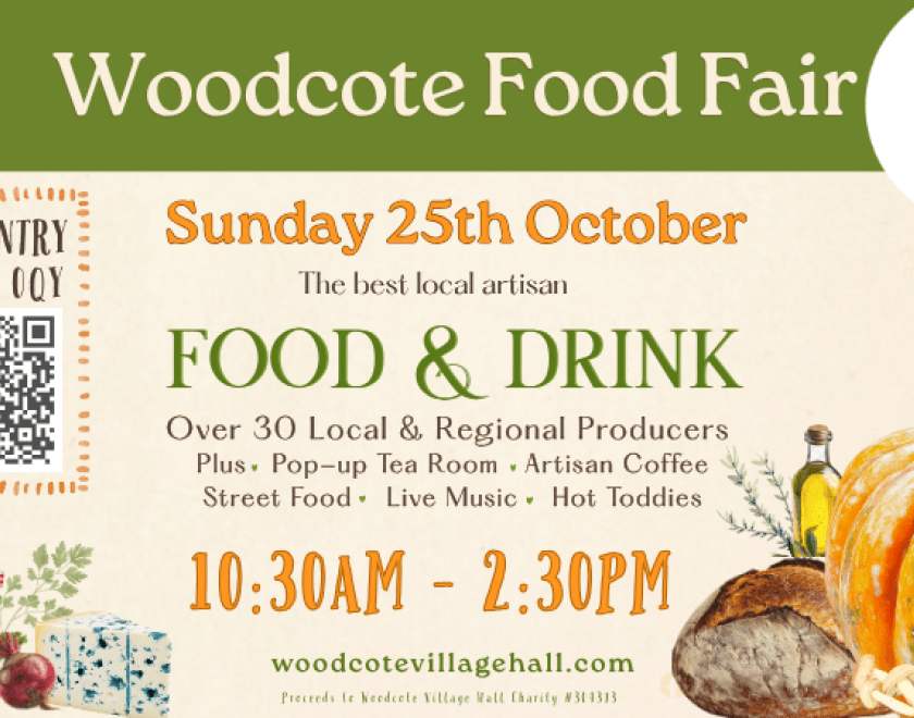 Poster for Woodcote Food Fair with an image of a pumpkin