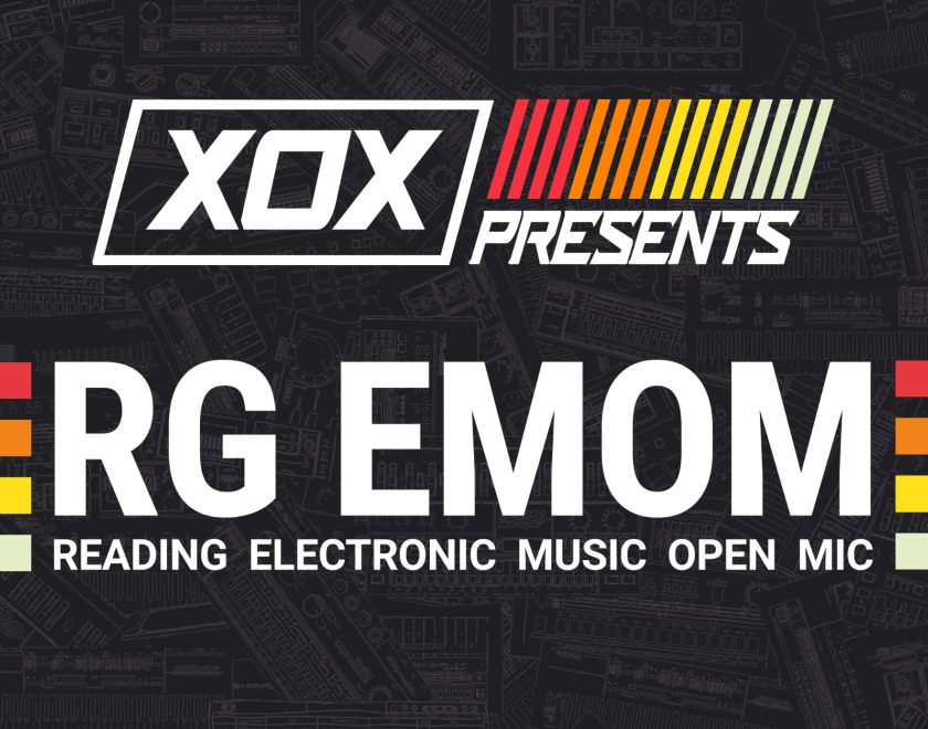 XOX Logo with text reading "RG EMOM: Reading Electronic Music Open Mic"