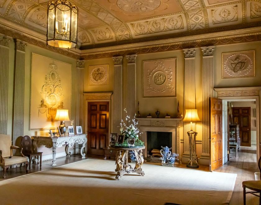 The hall at Basildon Park looking towards the fireplace