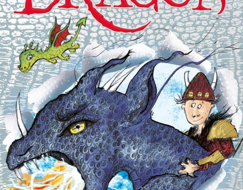 A picture of the cover of the book how To train your Dragon Collection of Tales. An illustrated drawing of a dragon head and two children