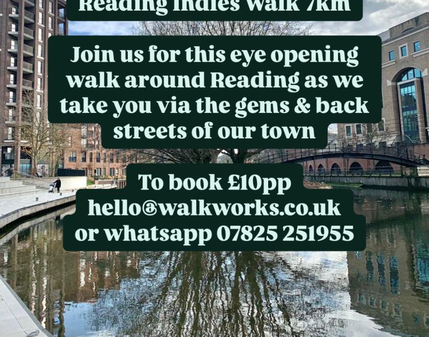 Poster for Walk Works 7km  guided walk in Reading, Saturday 16th Nov, 2pm