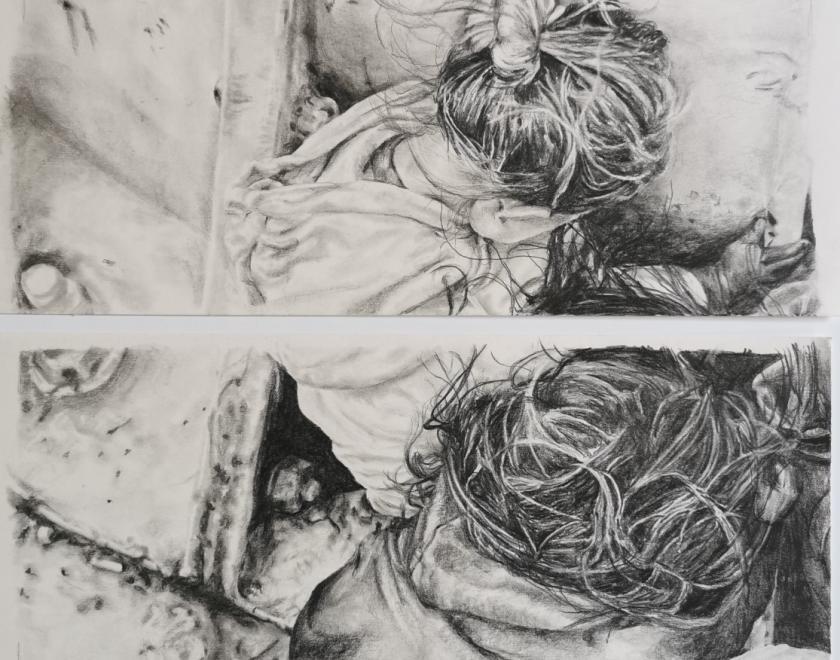 pencil drawing of the top of a Childs head