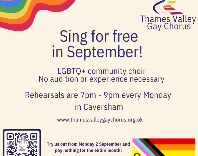 Poster with pride flags - sing free in September!