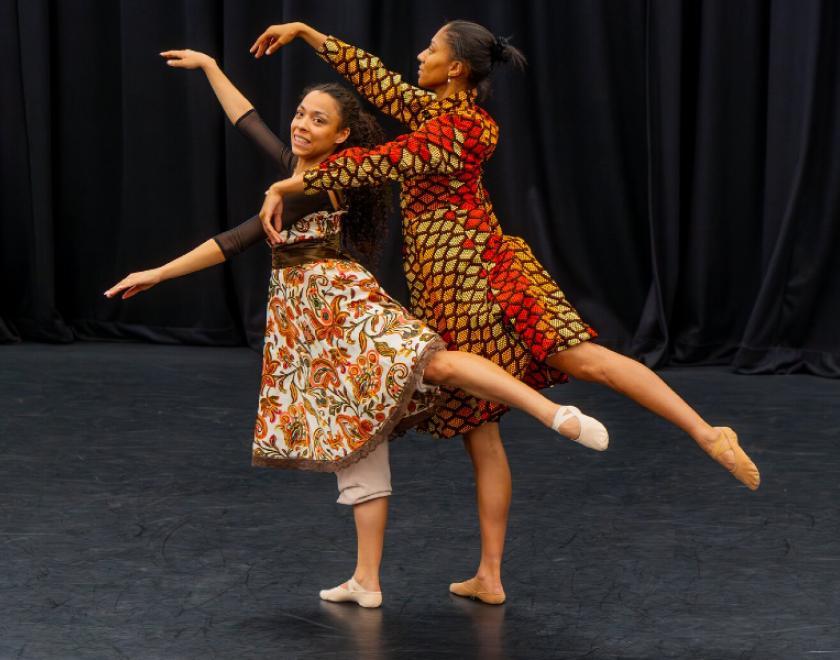 Image of two Black British Ballet female dancers posing