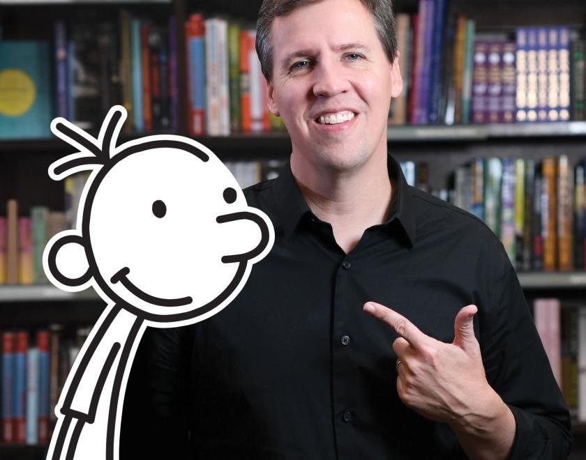 Jeff Kinney Author with Illustration of Wimpy Kid (credit: Filip Wolak)