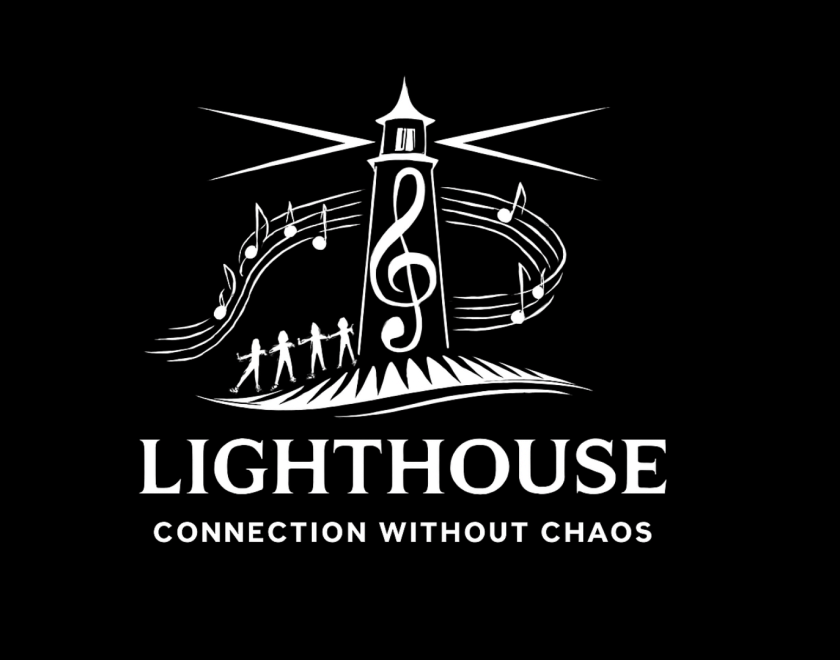 Event poster with a painting of a sea scape with a lighthouse