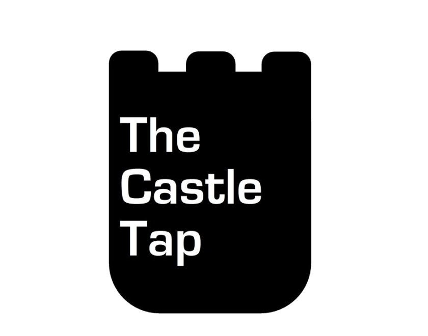 Castle Tap logo; black shape with crenulations on the top and white writing 