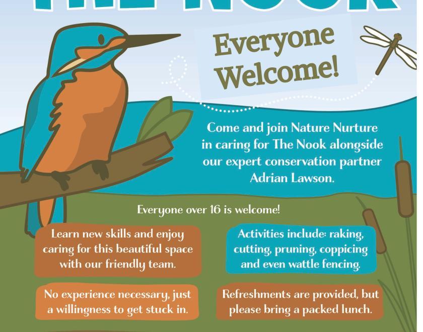 A poster showing a kingfisher and a poster to promote conservation at the nook