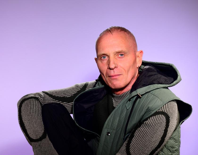 Mr C from the Shamen in an elaborate hoody
