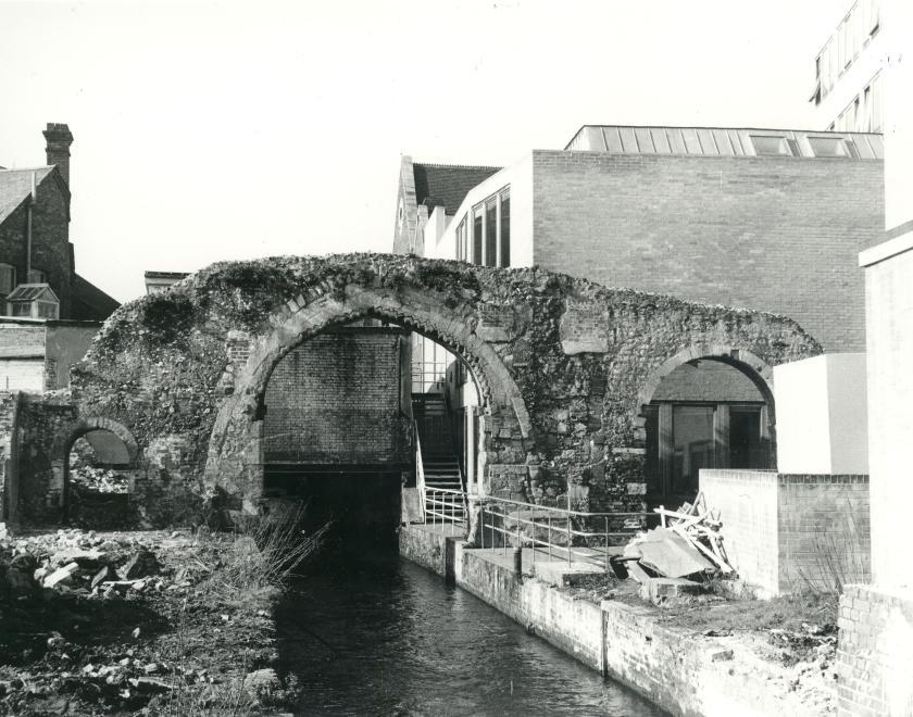 A three arched wall of Abbey Mill, Reading.