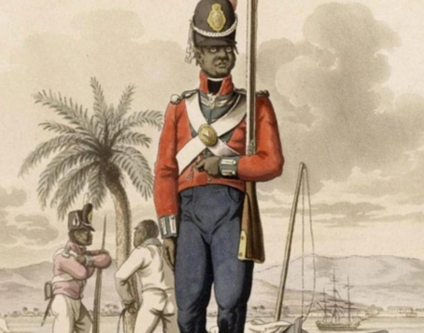 Illustarion of a black man in Victorian-era British Army uniform