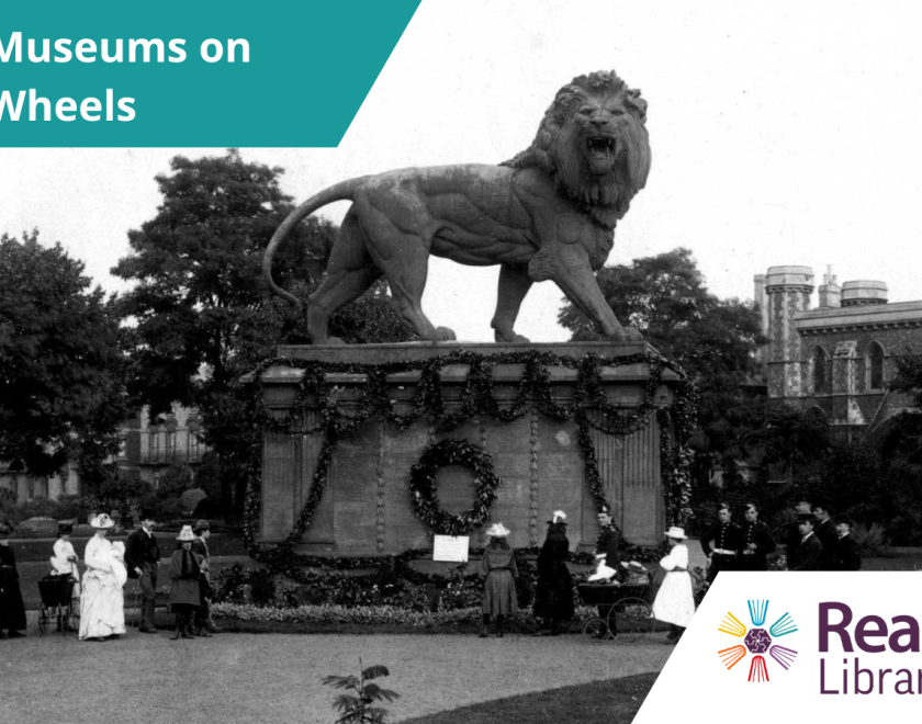 Photograph of the Maiwand Lion in the Forbury Gardens in the early 1900's
