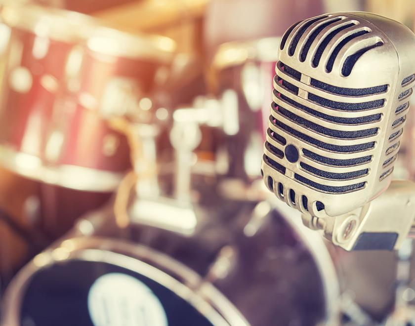 Stock image of drum kit and mic