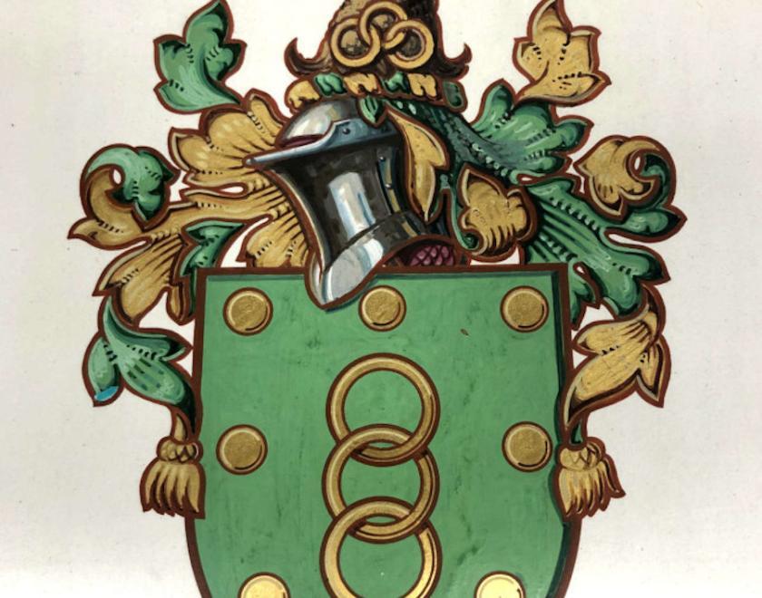 Bracknell Coat of Arms green in colour with stag on top and words Home Industry Leisure at the botoom