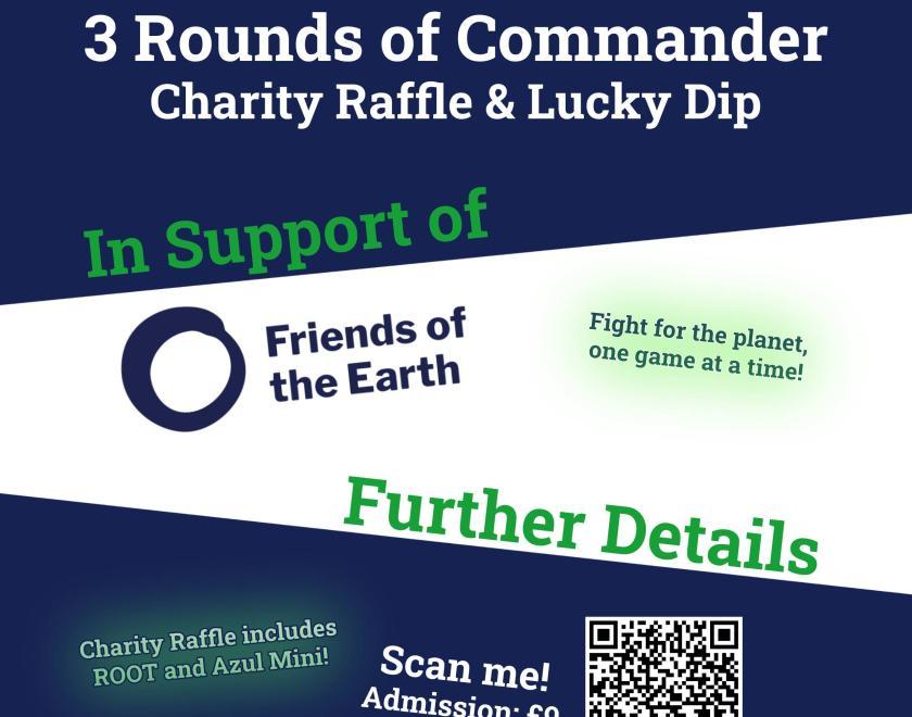 Poster for “Nature’s Clash,” a Magic: The Gathering charity event supporting Friends of the Earth. Includes three rounds of Commander, raffle and lucky dip, £9 admission, and event details for Market House, Reading, on 27 September 2026.