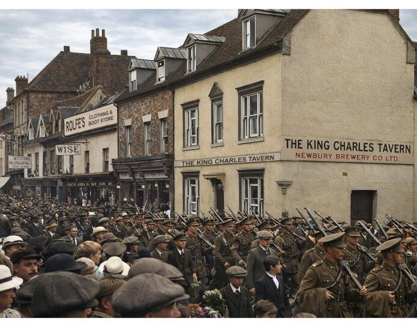 World War Obe - soldiers marching through Newbury