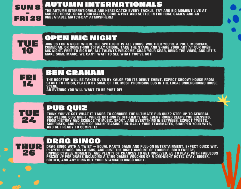 Events coming up at Market House Poster