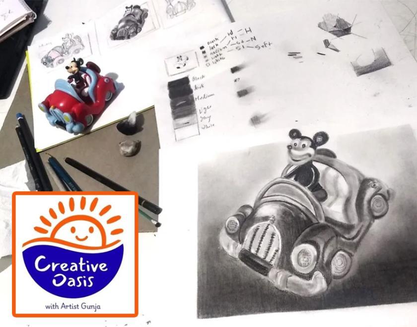 Artwork in progress of a Mickey Mouse car