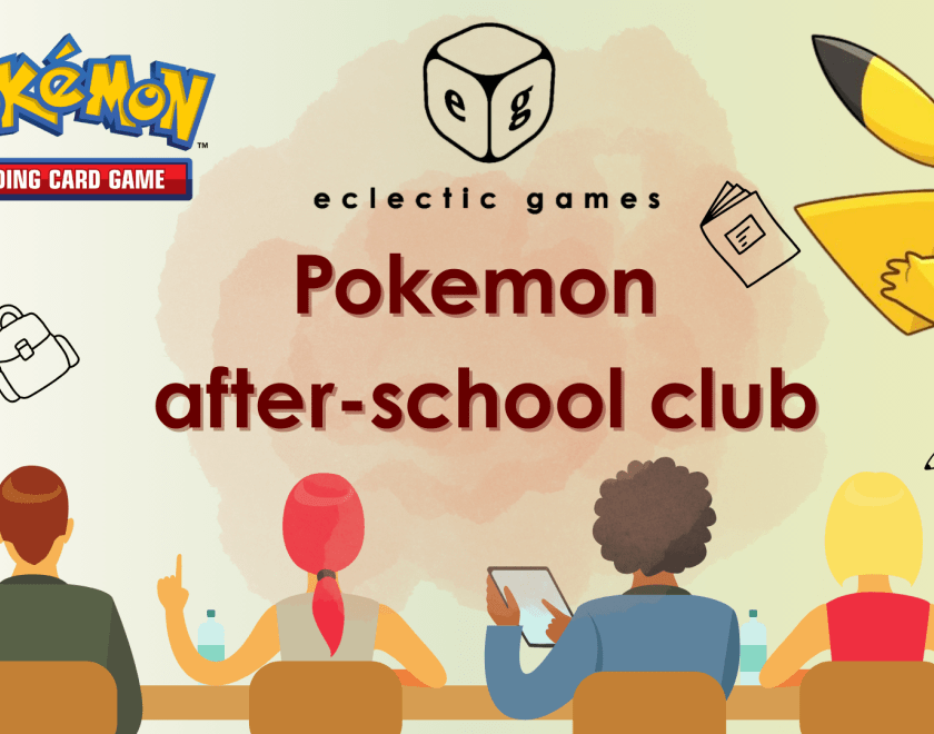 pokemon after school club text and pokemon logo on some school graphics and pikachu
