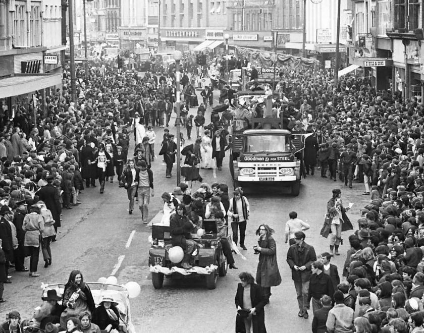 black and white photo of RAG parade