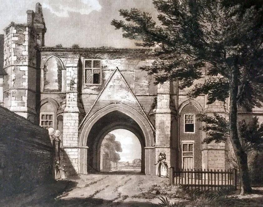 old sepia image of Reading Abbey Gateway
