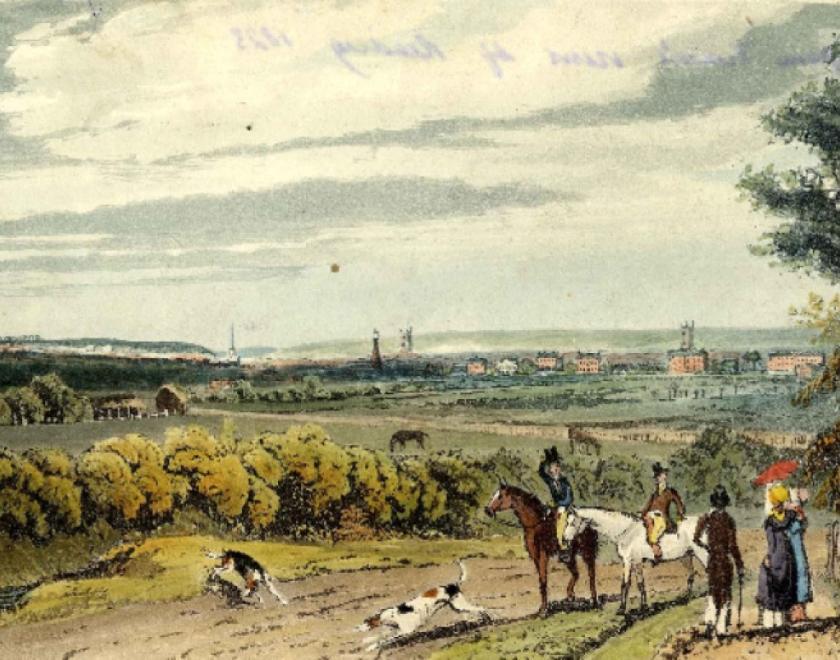 Reading View from top Red Lane c1823 WH Timms engraving