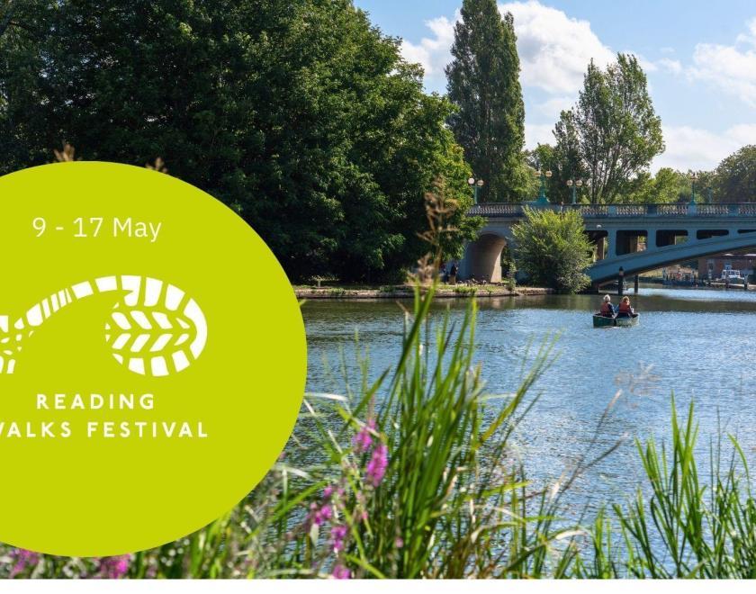 the Reading Walks Festival logo over an image of the River Thames