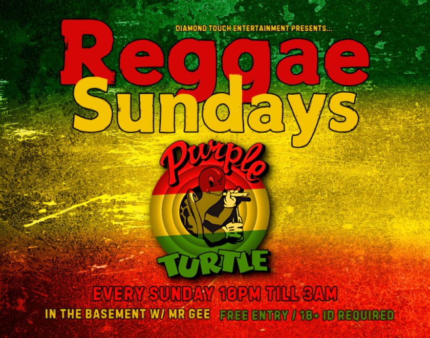 Reggae Sunday logo in front of the Jamaican flag