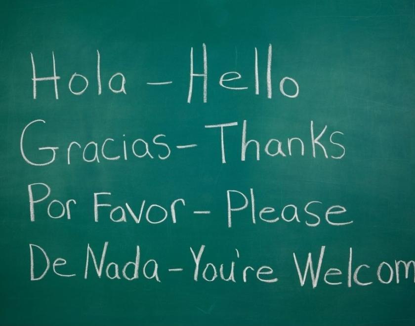 Board with Spanish and English words