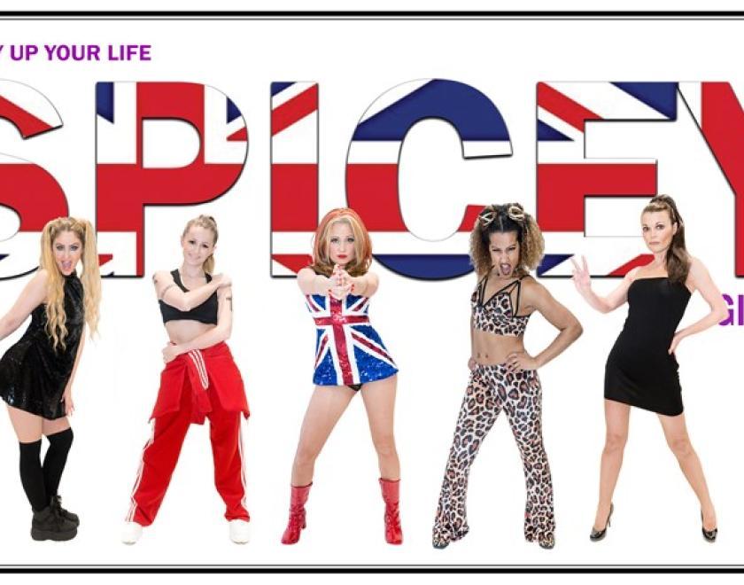 The image shows The Spicey Girls - a Spice Girls Tribute Band.