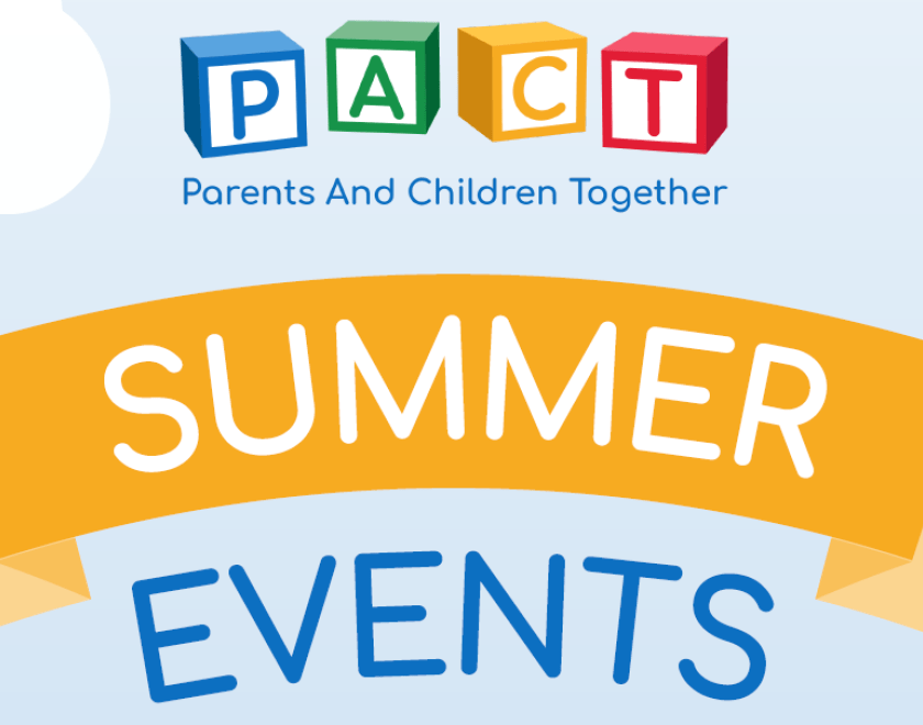A photo with the words summer events and the PACT logo