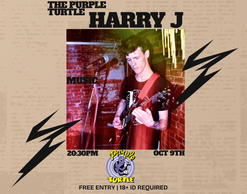 Poster with photo of Harry J on stage playing guitar
