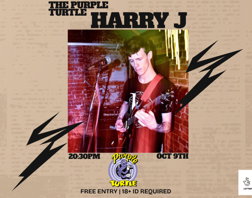 Poster with photo of Harry J on stage playing guitar