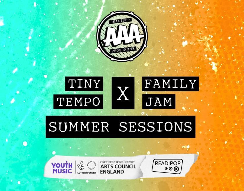 Blue and yellow background with copy "Tiny Tempo x Family Jam"