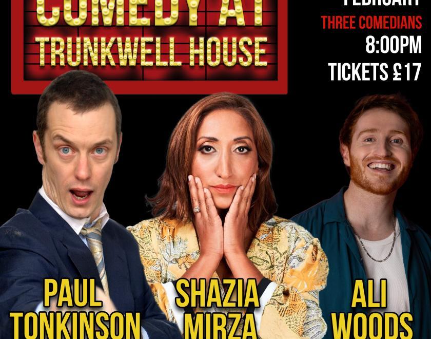 A picture of the poster for the comedy night