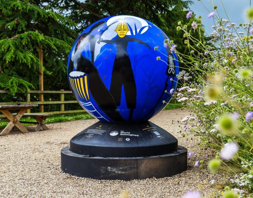 painted globe sculpture