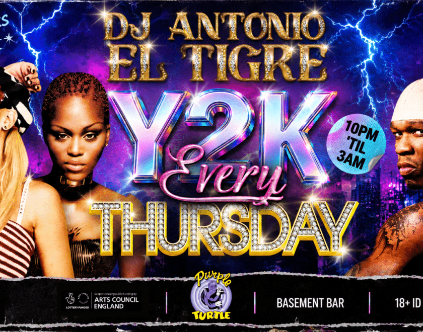 Y2K logo, with 50 cent, EVE, Gwen stefani. Every Thursday 10-3am. Antonio El tigre