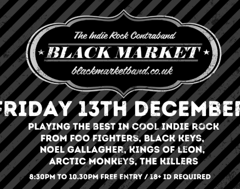 BLACKMARKET back at TheTurtle for Christmas build up  Come and party with the band for a night of Cool Indie Rock covers  FREE ENTRY / 18+ ID Required