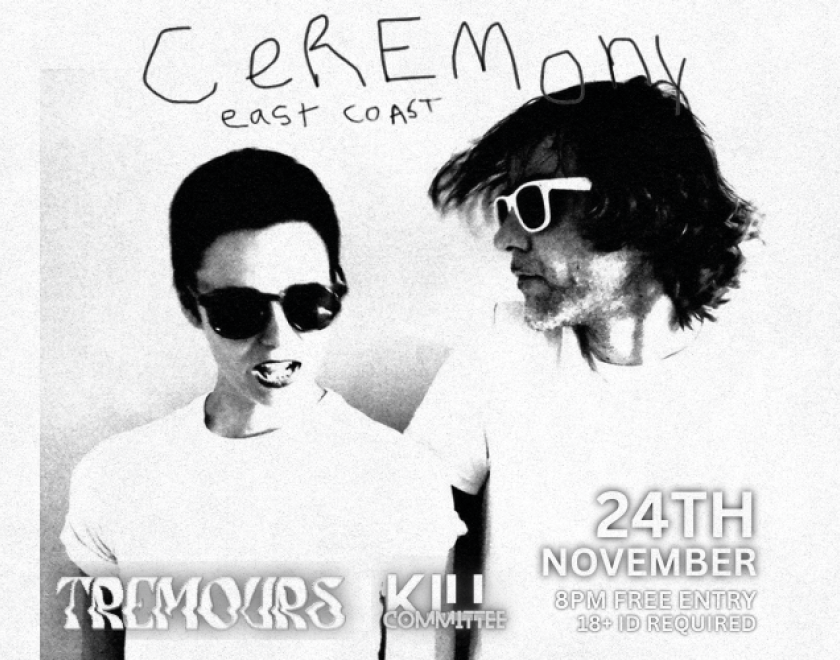 Ceremony East Coast is John Fedowitz, (member of the shoegaze legend Skywave) and Sandra Fedowitz. The two-piece band was originally formed in 2005 incl. other band members, and has been touring Europe, Asia and the USA.  You get fuzz bass lines, ear piercing guitars, savage drums and intense vocals. Nothing polished, highs and lows. Each live show and record is raw, real and Ceremony style: #lovesongswithdistortion.  With Support from TREMOURS (USA) Los Angeles based dreamy duo and Reading's KILL COMMITEE