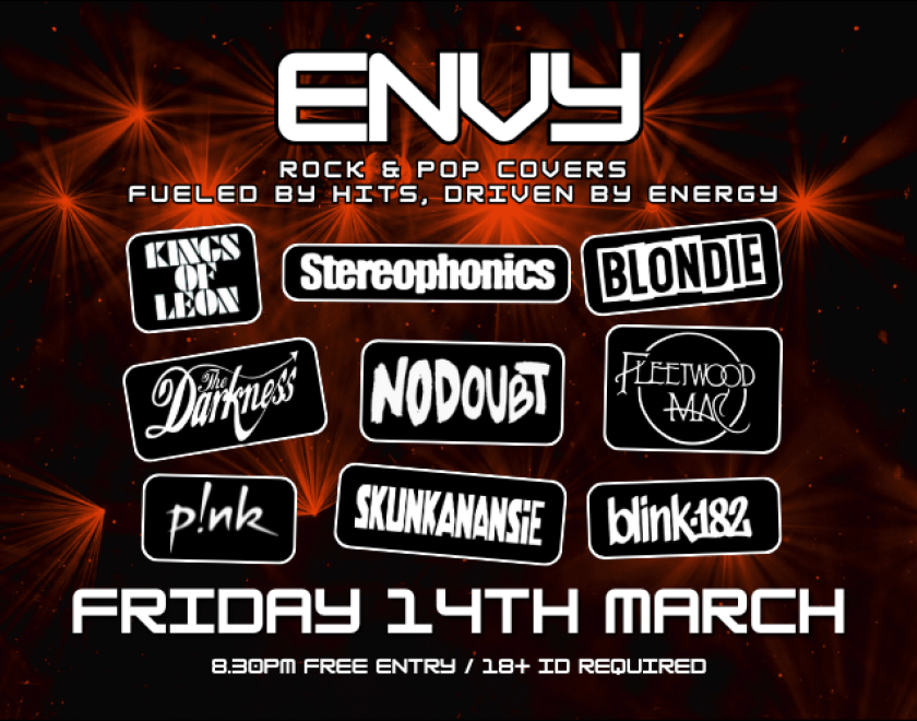 ENVY - Rock and Pop Covers 8:30pm FREE ENTRY / 18+ ID Required