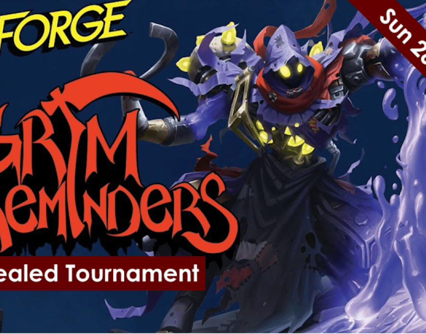 keyforge grim reminders logo with background graphic