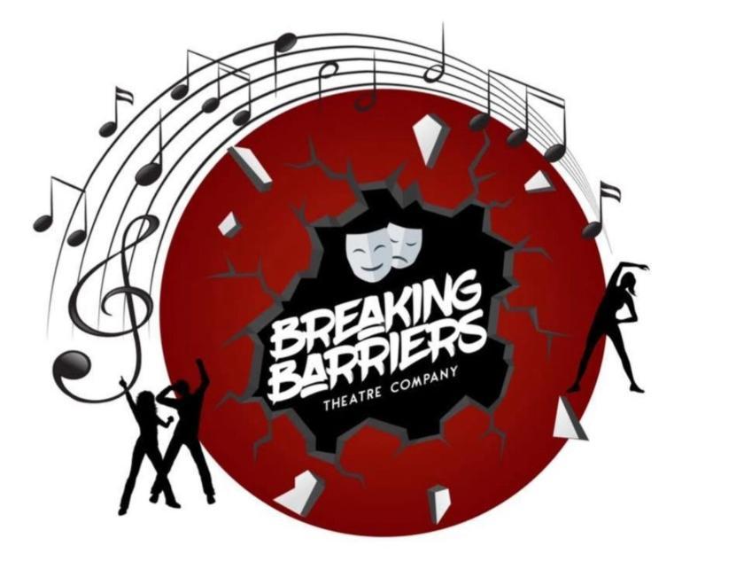 Red Circle, with Breaking Barriers in the middle and music notes around the outside 
