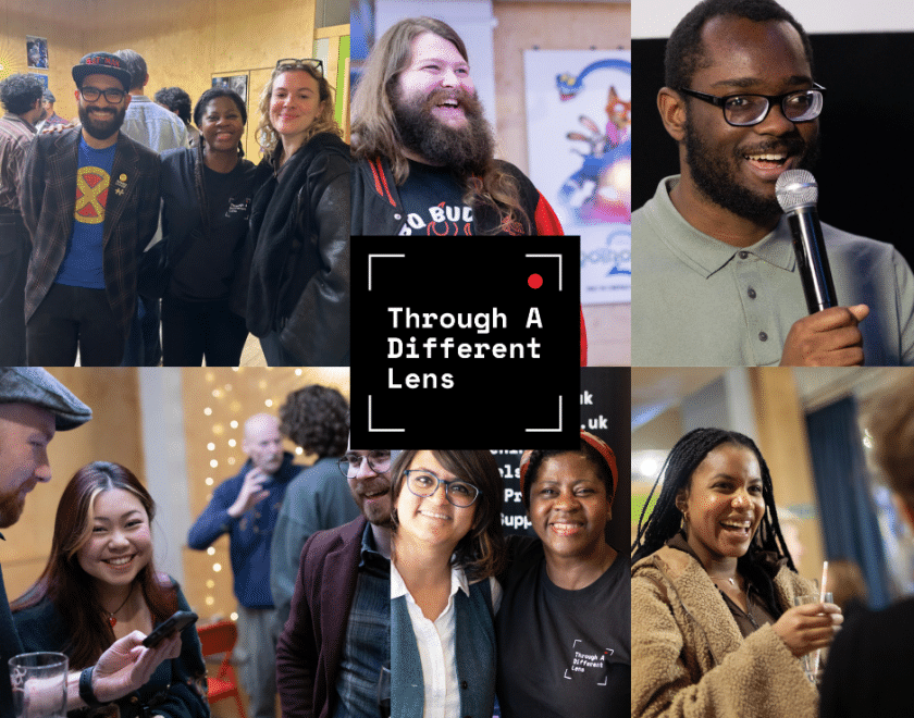 Montage of images of people at previous events surrounding the TADL logo