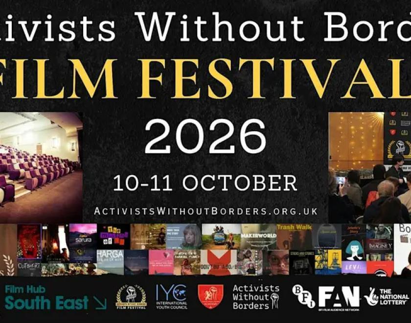 Activists Without Borders Film Festival 2026 poster with lots of images and logos
