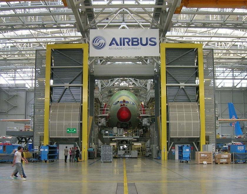 Airbus in a hangar