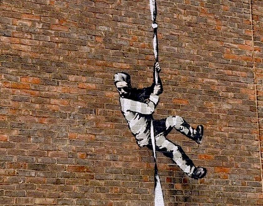 Banksy mural of prisoner escaping from Reading Gaol