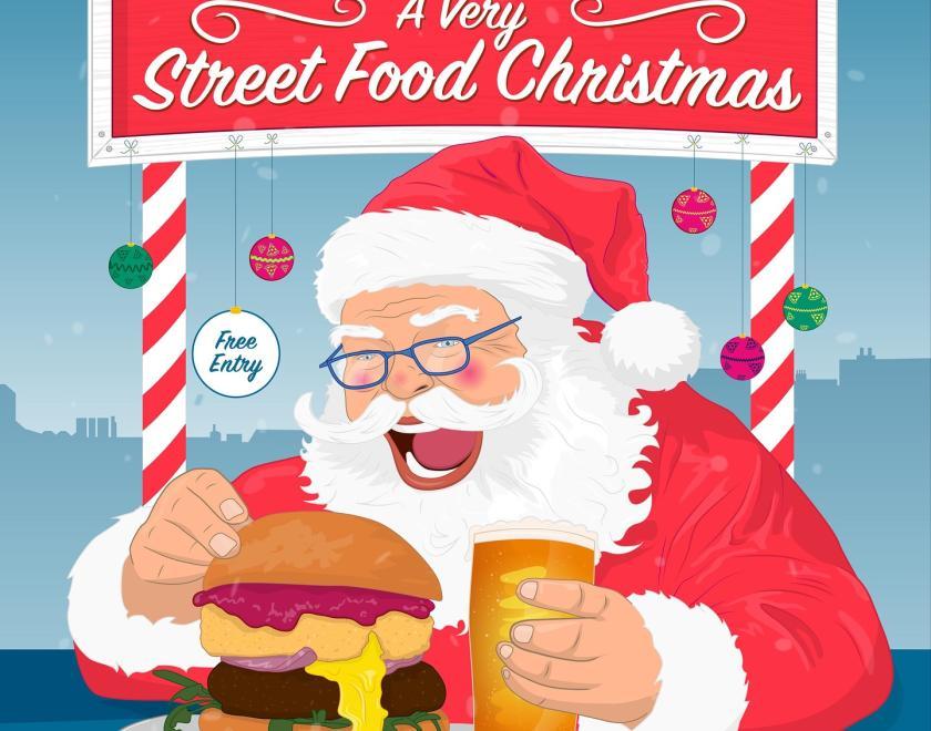 Santa devouring a massive burger