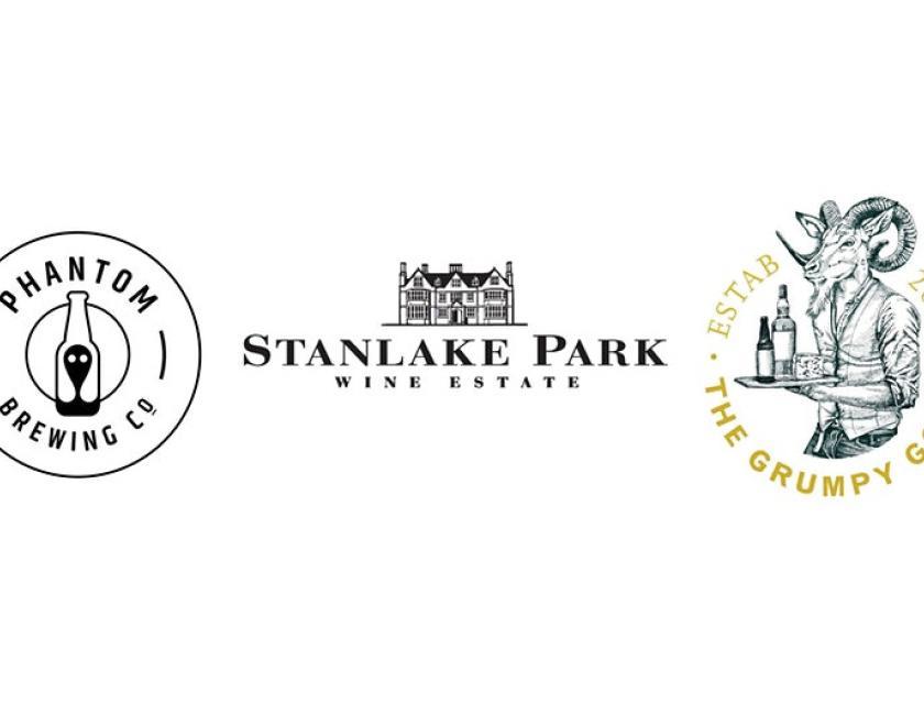 Logos for Phantom Brewing Co, Stanlake Park Wine Estate and The Grumpy Goat