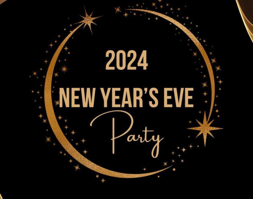 black and gold logo saying "new year's eve party"