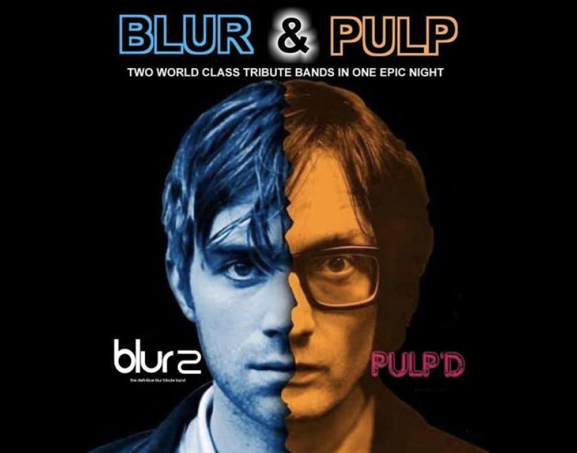 Poster with an image of a face that's split down the middle. On the left it's Damon Albarn, on the right it's Jarvis Cocker